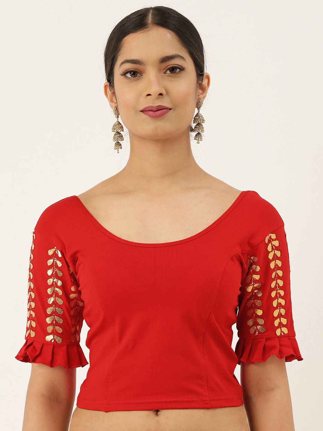 VASTRANAND Women Red Solid Stretchable Gotta Patti Work Saree Blouse Price in India