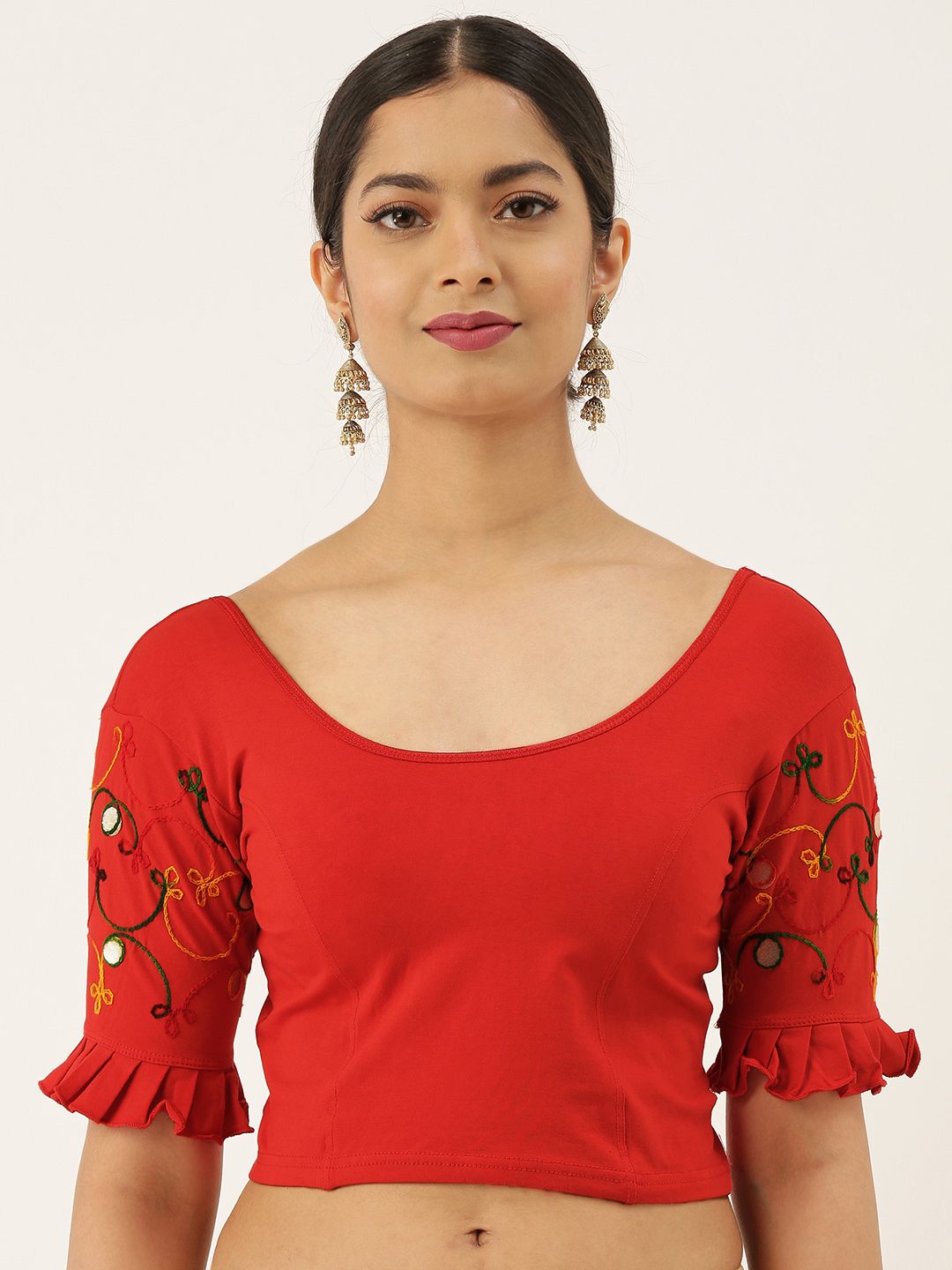 VASTRANAND Women Red Solid Stretchable Ari Work Saree Blouse Price in India