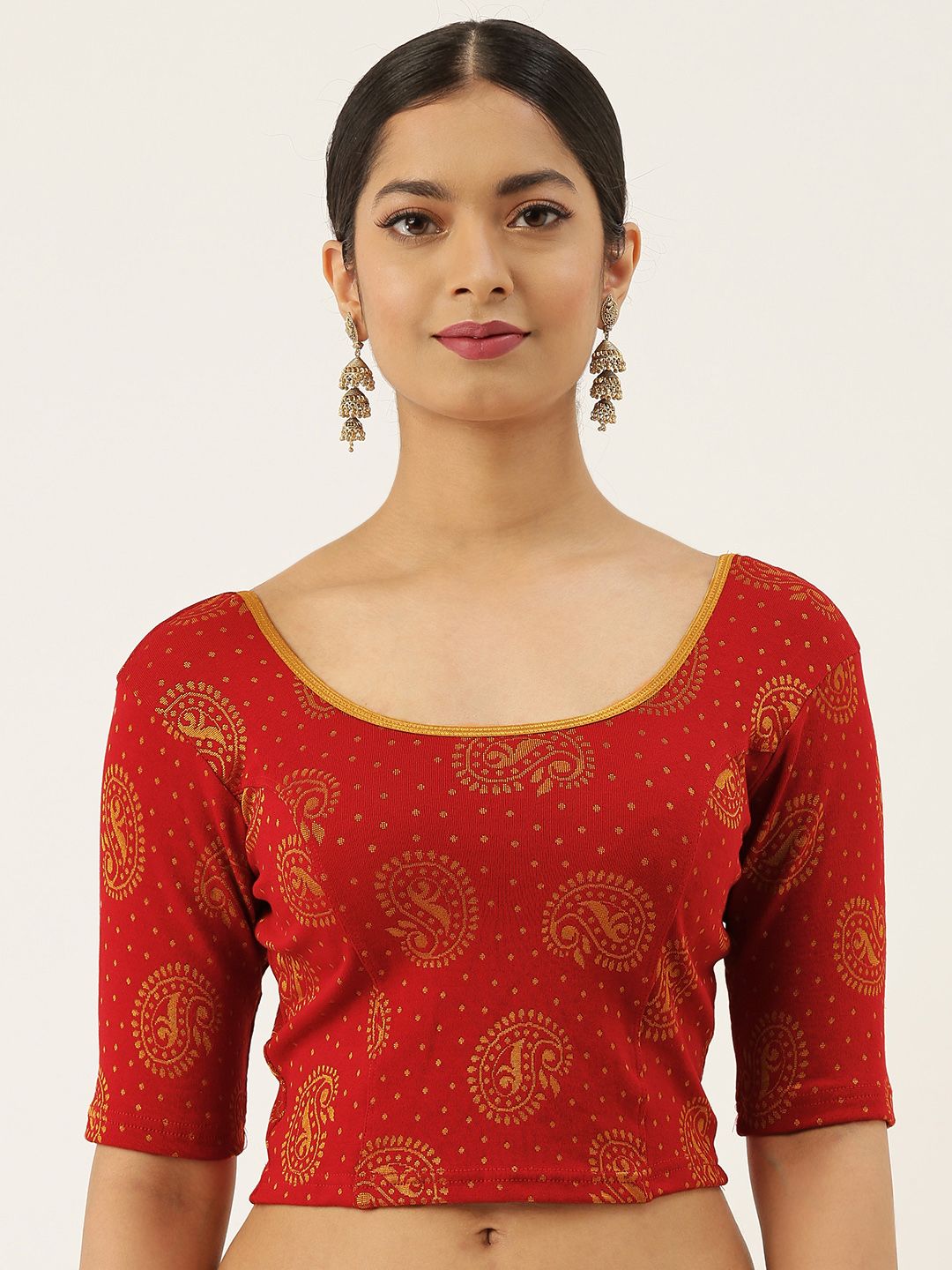 VASTRANAND Women Red & Gold-Coloured Woven Design Stretchable Blouse Price in India
