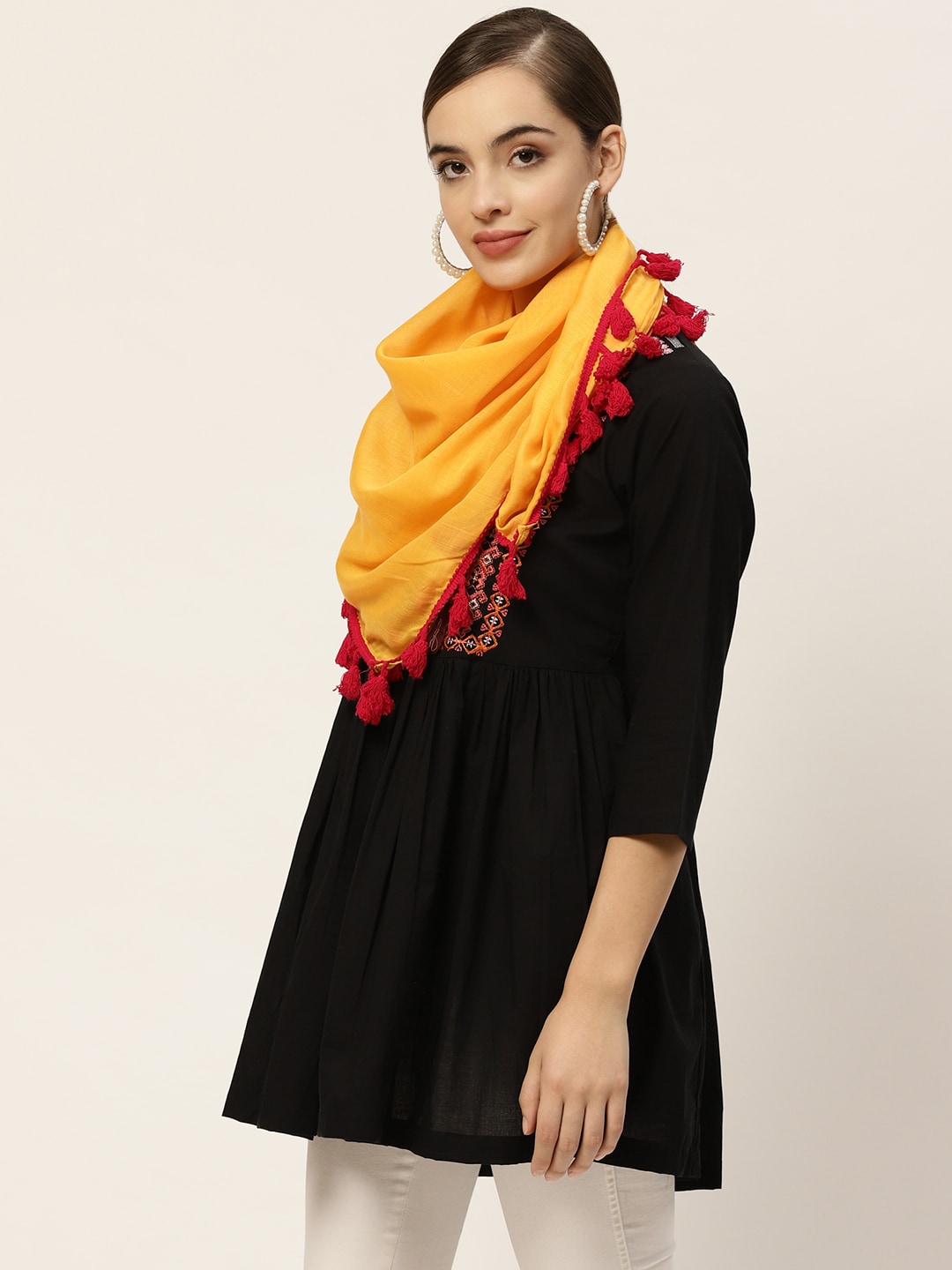 Sangria Women Yellow Solid Scarf Price in India