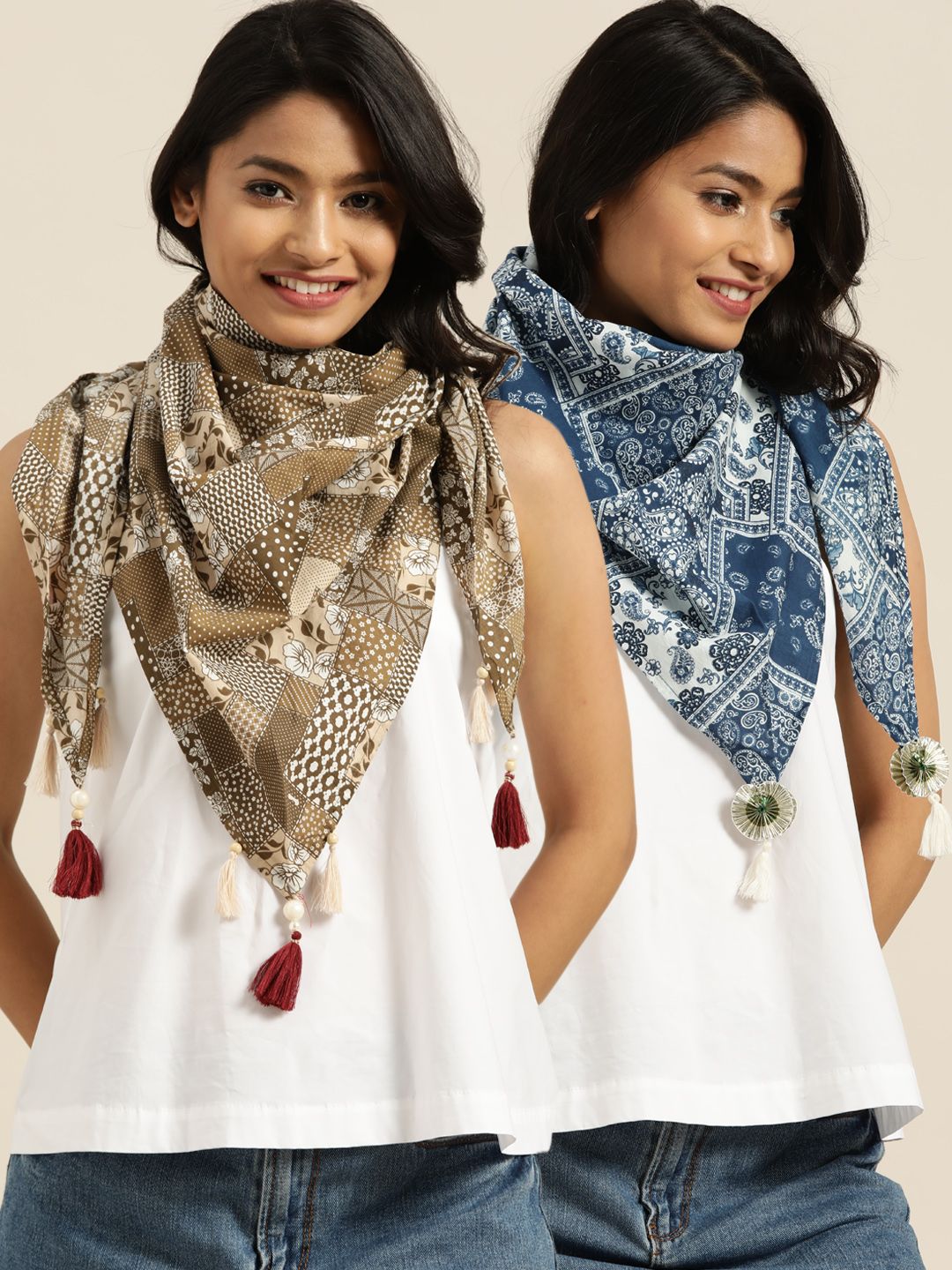 Shae by SASSAFRAS Women Pack of 2 Printed Scarf Price in India