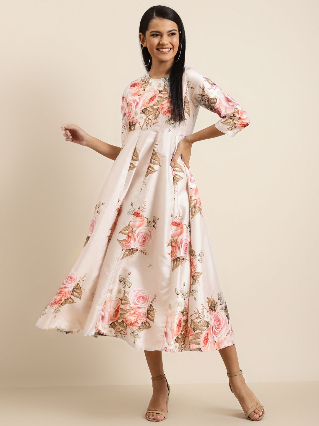 Shae by SASSAFRAS Women White & Pink Floral Printed A-Line Dress Price in India