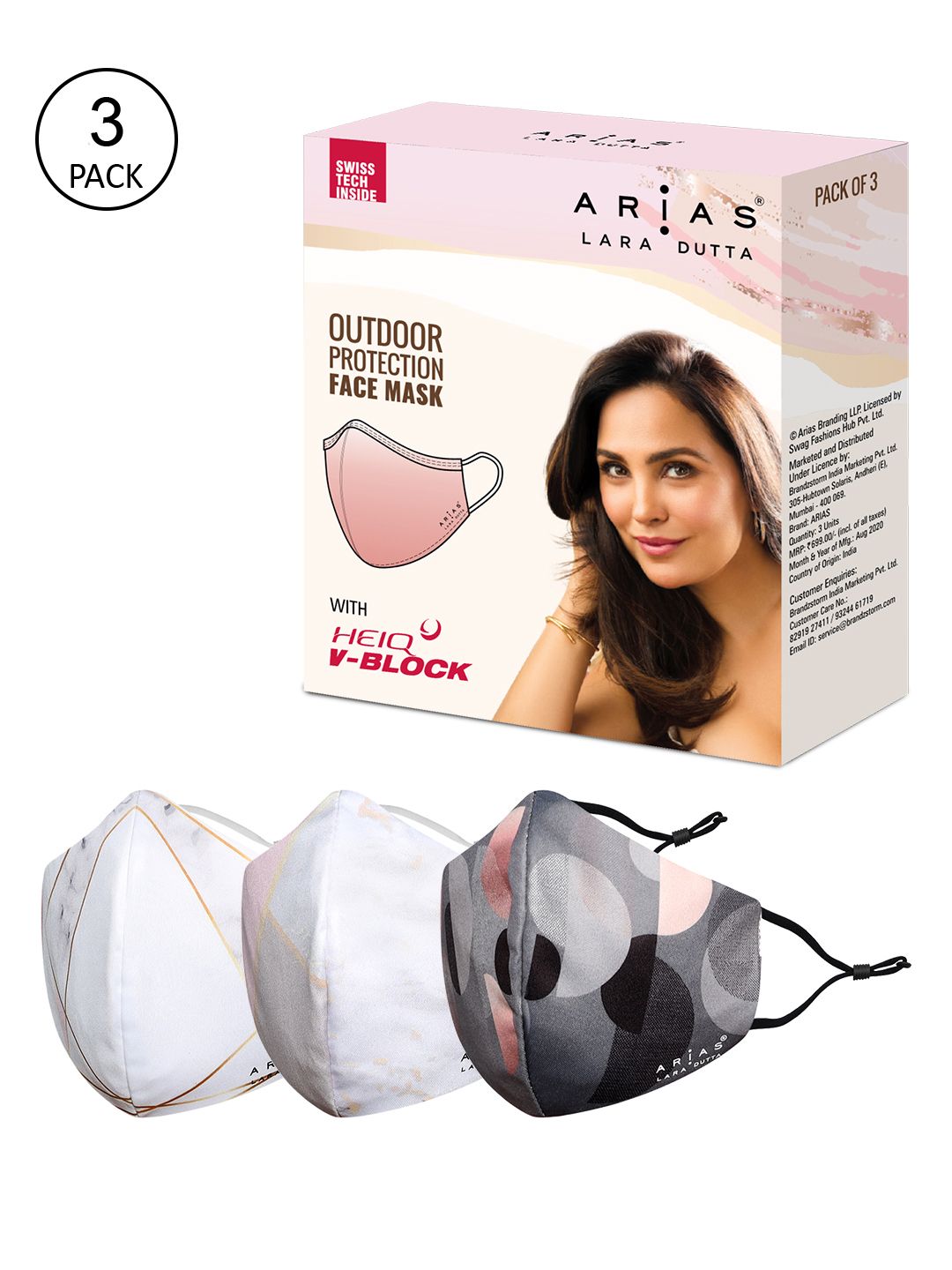 ARIAS By LARA DUTTA Women Multicolour Pack Of 3 Printed 6-Ply Protective Outdoor Masks Price in India