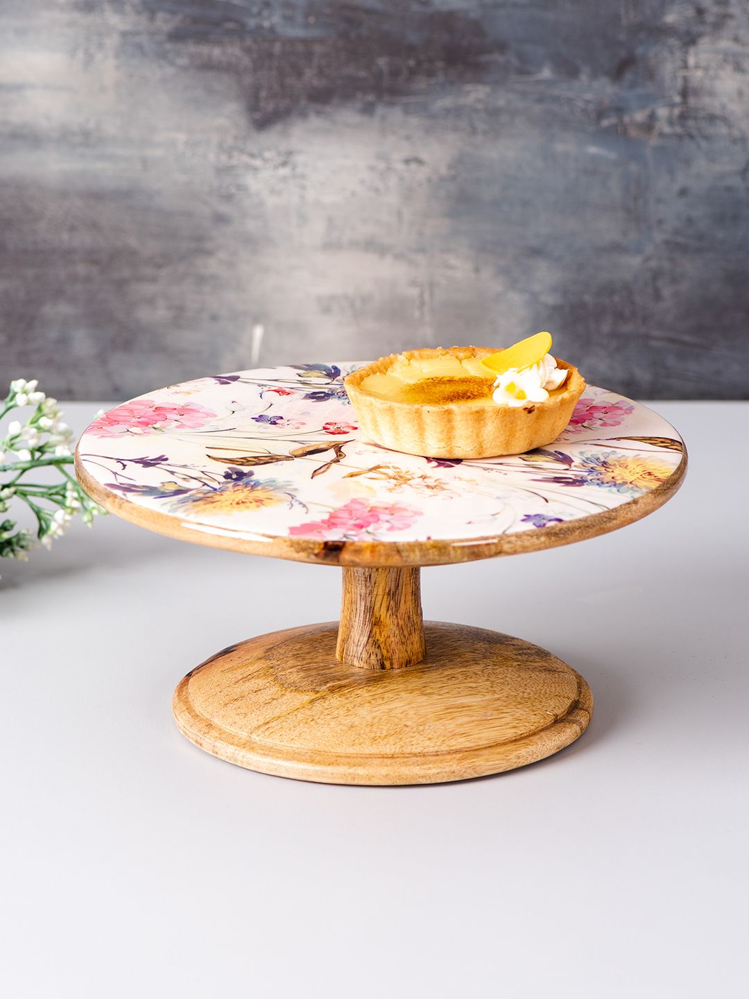 nestroots Brown & White Printed Wooden Cake Stand Price in India