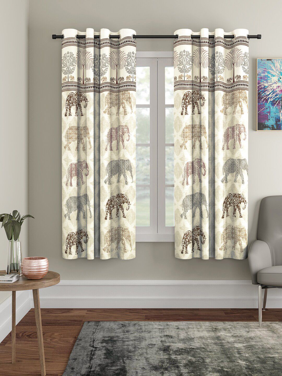 Rajasthan Decor Beige & Brown Set of 2 Curtains Price in India