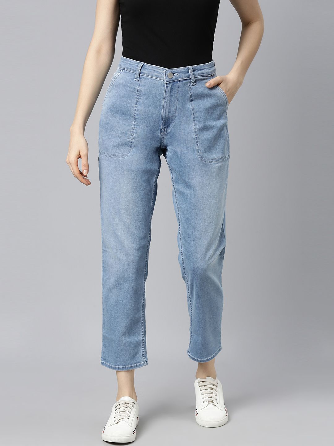 Mast & Harbour Women Blue Boyfriend Fit Light Fade Stretchable Jeans Price in India