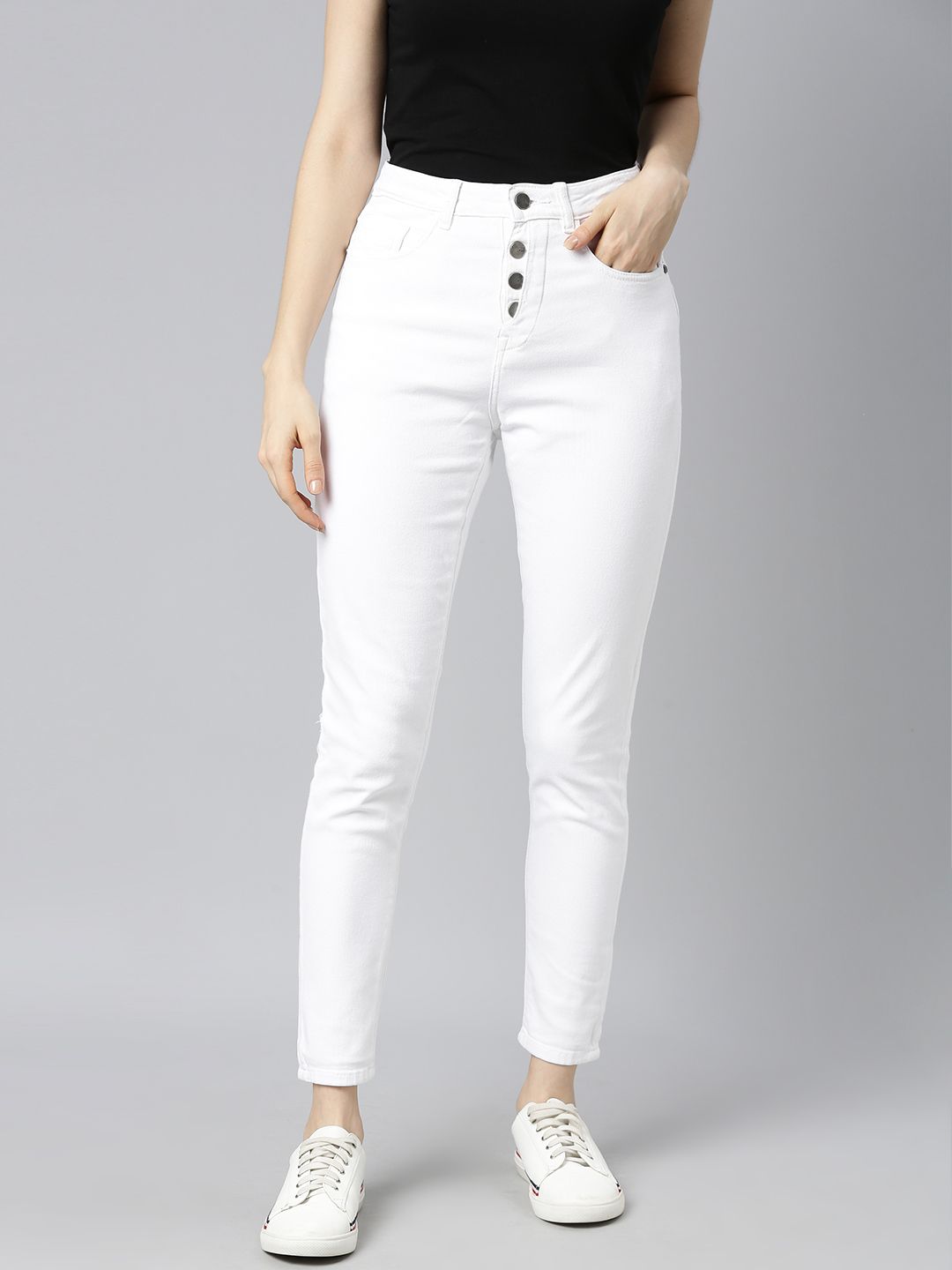 Mast & Harbour Women White Skinny Fit High-Rise Jeans Price in India