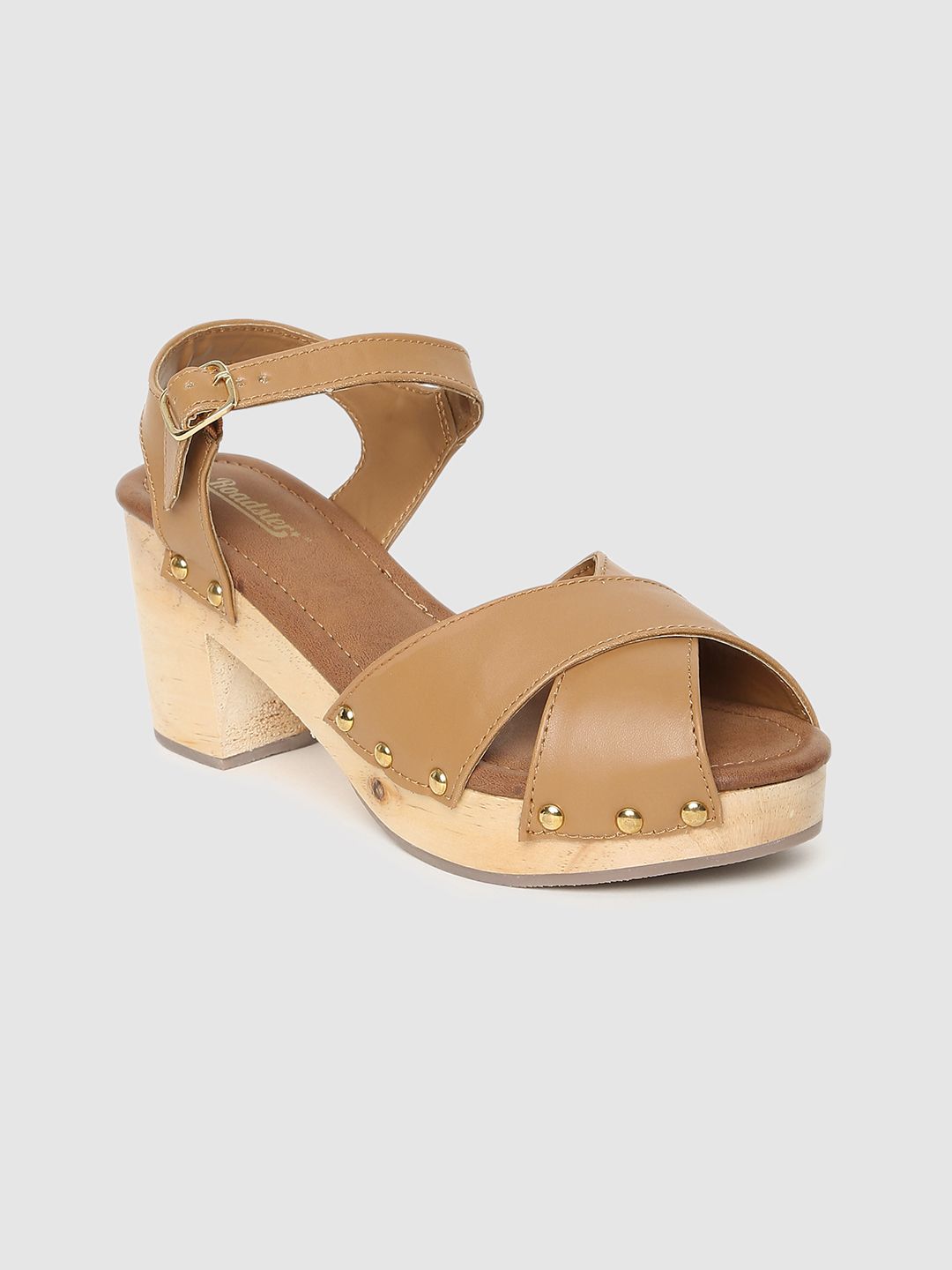 Roadster Beige Solid Block Sandals Price in India