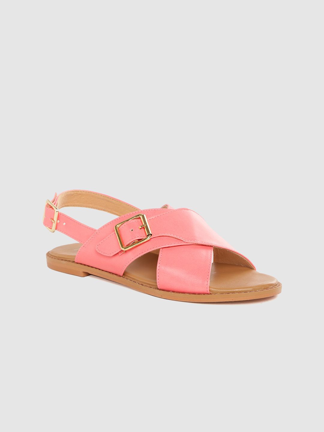 Roadster Women Pink Solid Open Toe Flats with Buckle Detail Price in India
