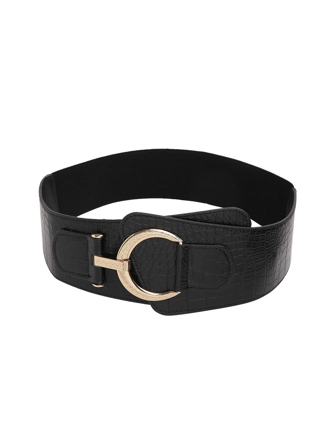 CRUSSET Women Black & Gold-Toned Textured Belt Price in India