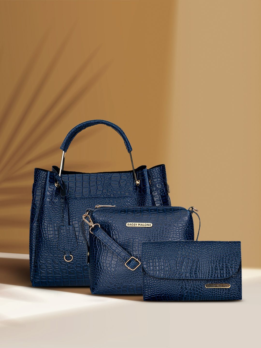 Bagsy Malone Blue Textured Handheld Bag Price in India