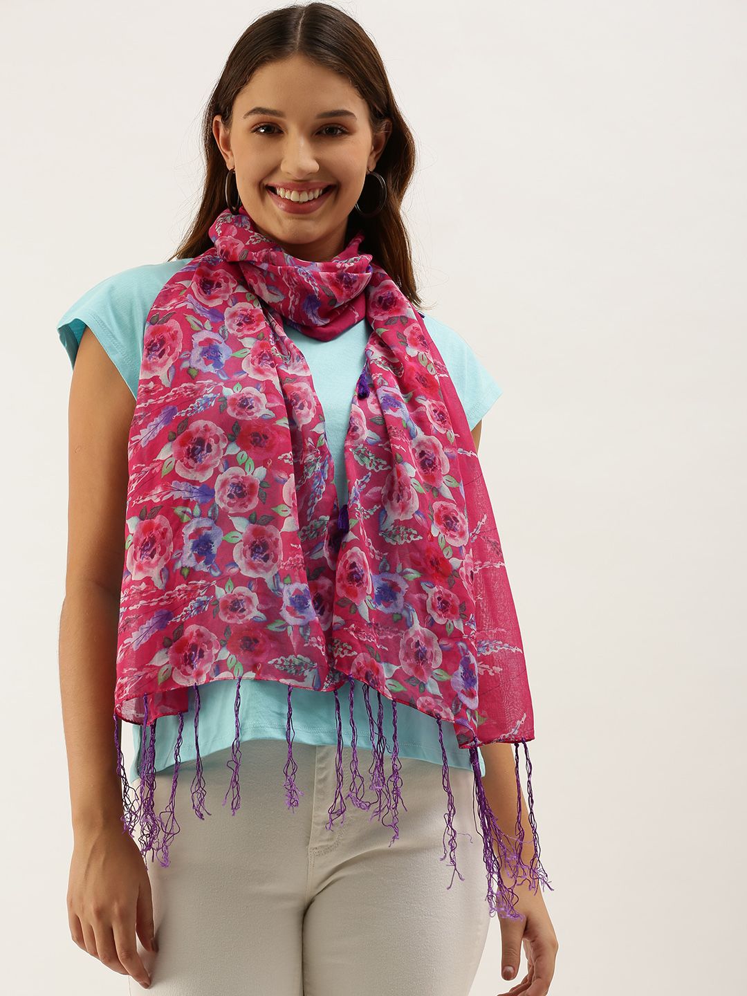 DressBerry Women Pink & Purple Printed Scarf Price in India