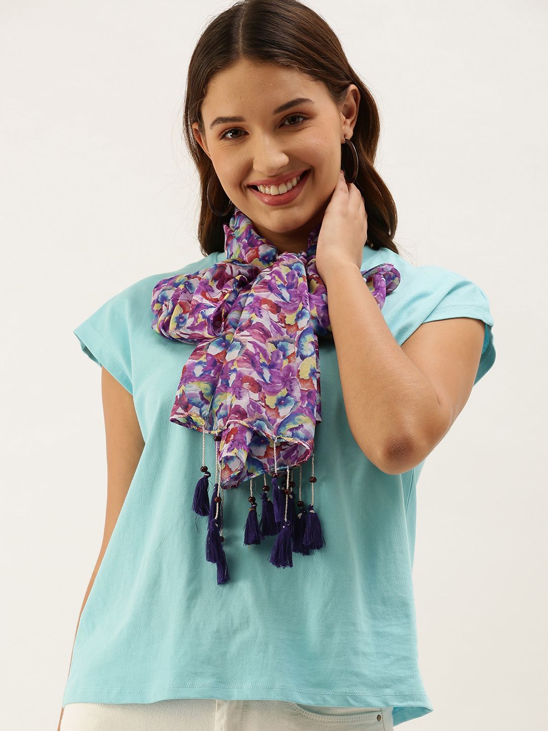 DressBerry Women Pink & Yellow Printed Scarf Price in India