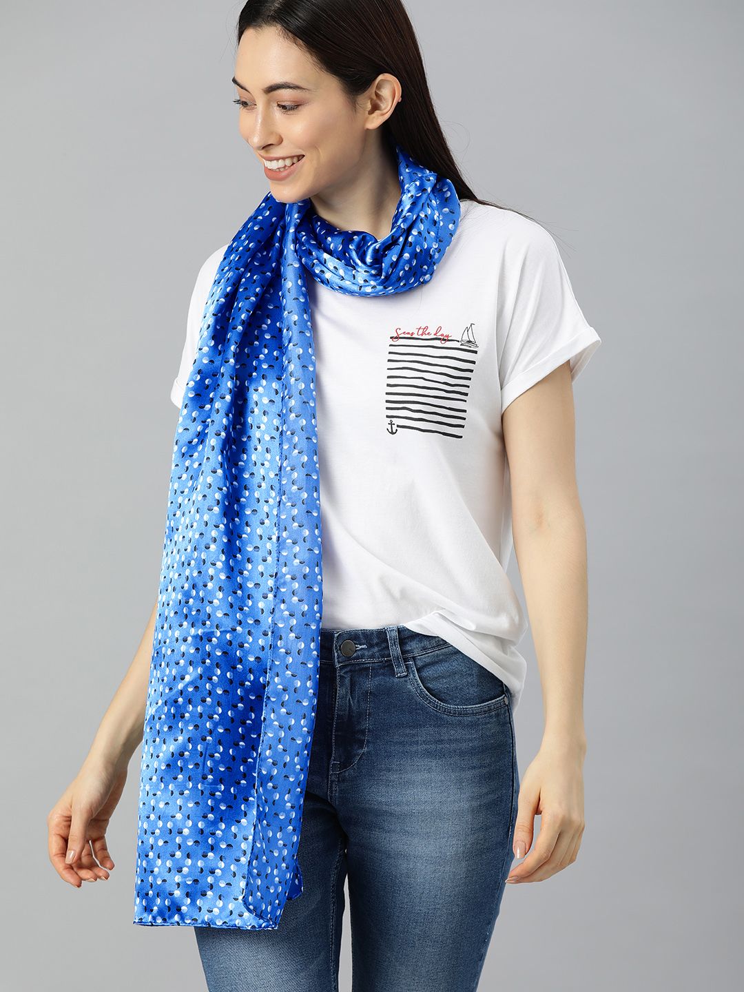 Mast & Harbour Women Blue Printed Scarf Price in India