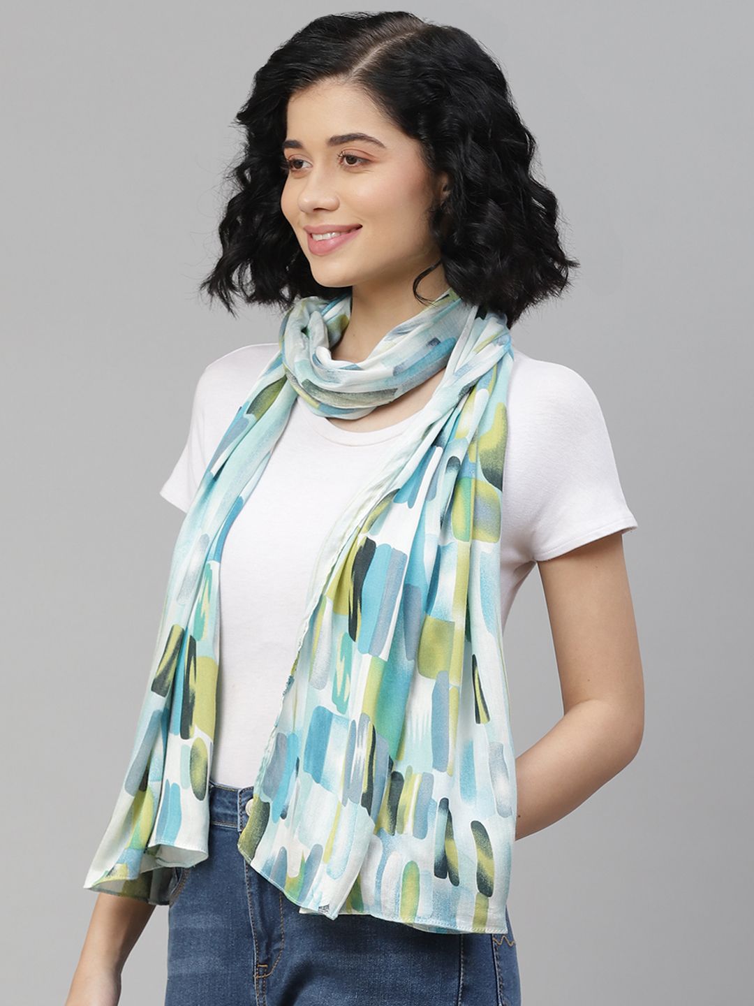 Mast & Harbour Women White & Blue Printed Scarf Price in India
