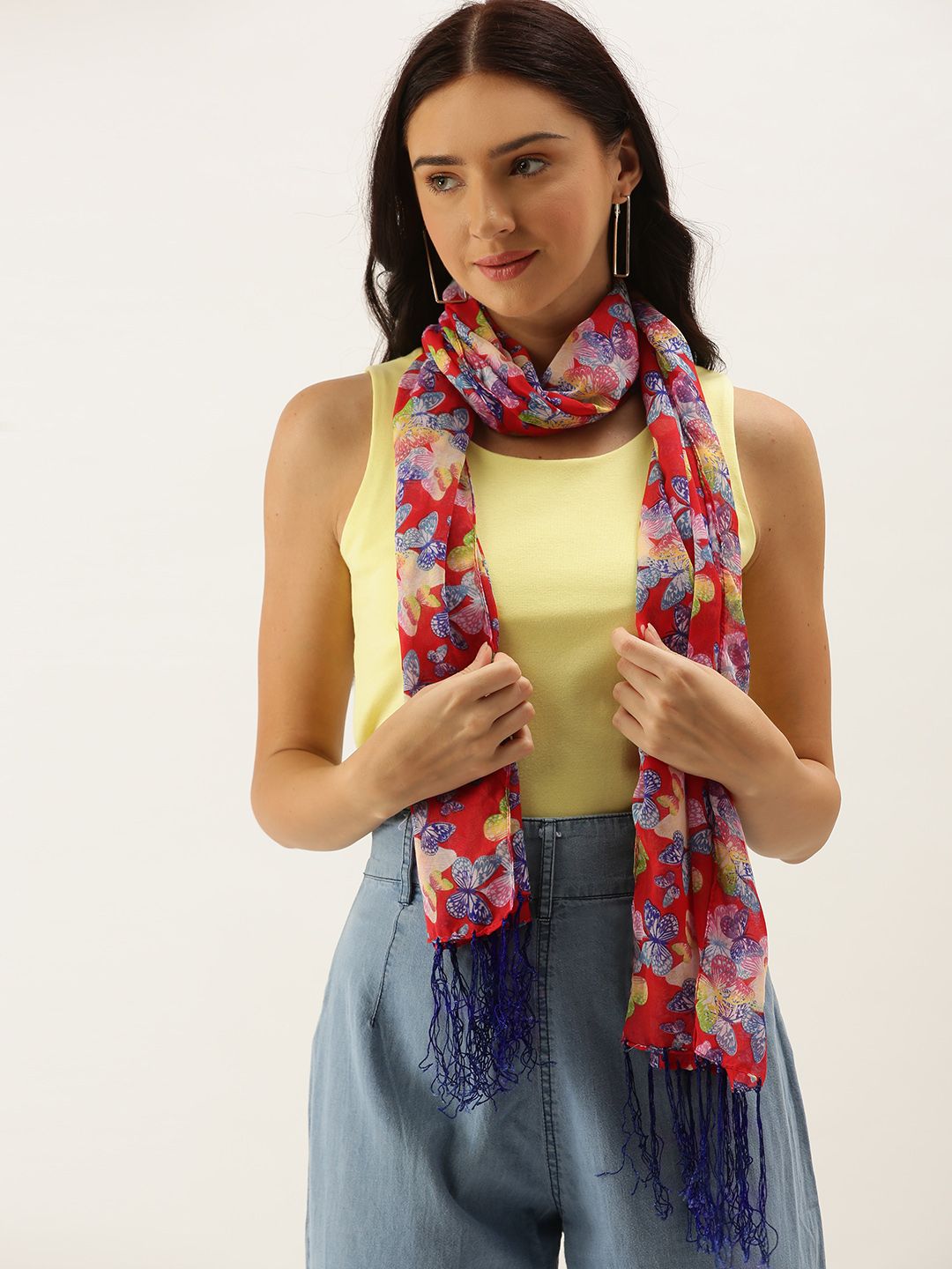 DressBerry Women Red & Blue Printed Scarf Price in India