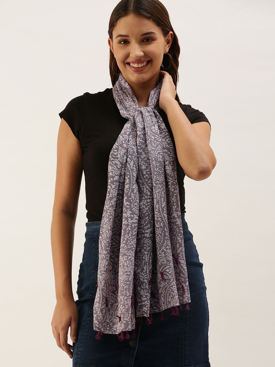 Anouk Women Purple & White Printed Scarf Price in India