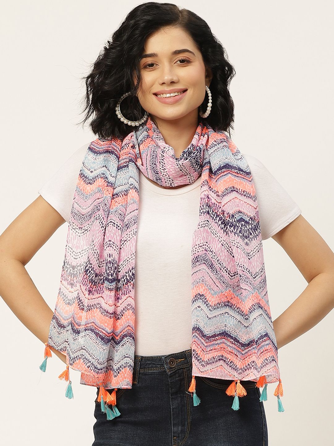 DressBerry Women Pink & Blue Printed Scarf Price in India