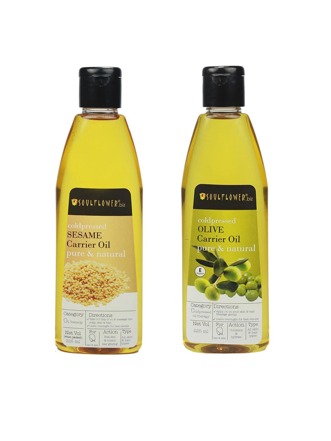 Soulflower Unisex Set of 2 Sustainable Coldpressed Sesame and Olive Carrier Oil 225ml each Price in India