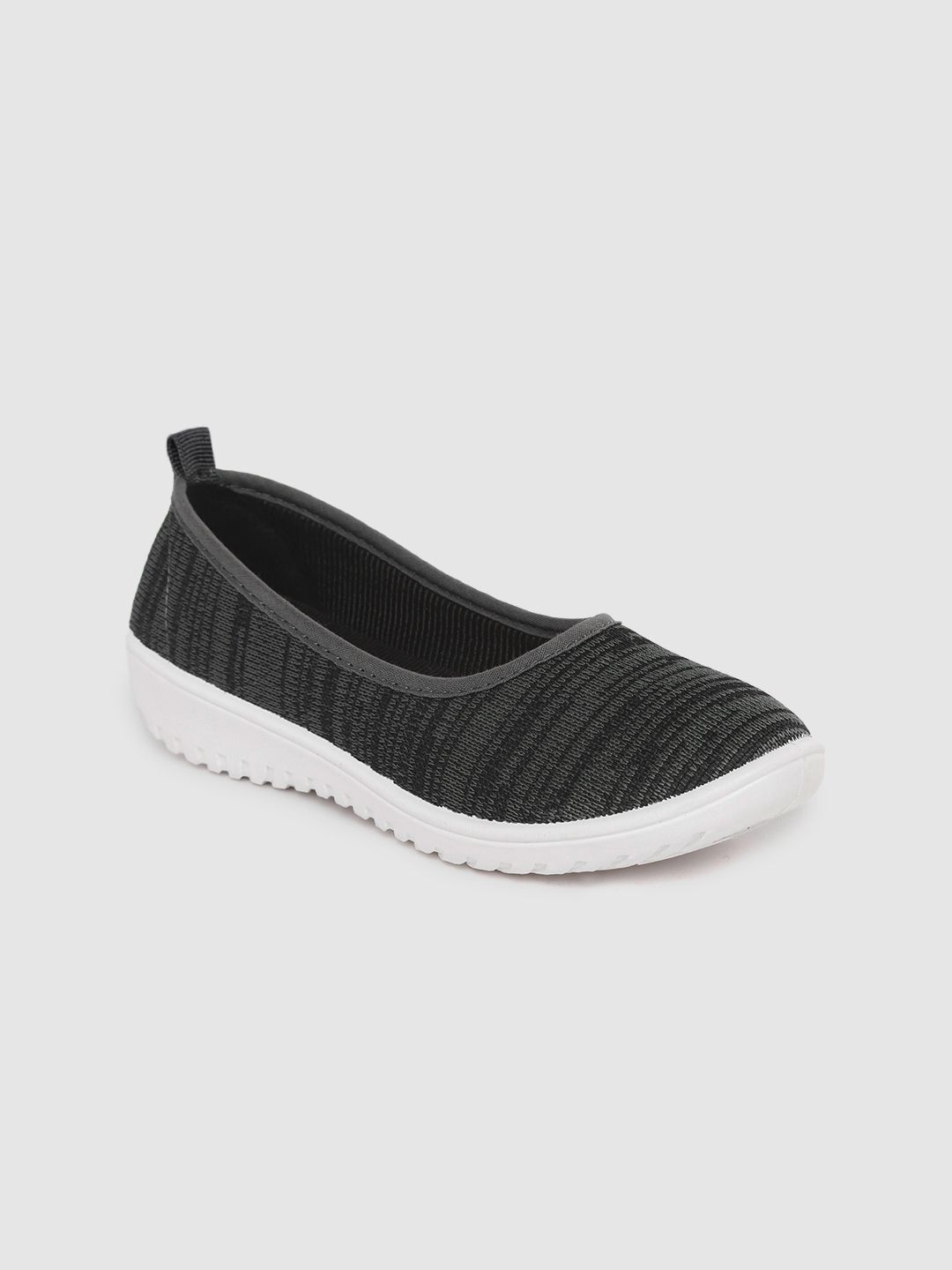 DressBerry Women Charcoal Grey & Black Woven Design Ballerinas