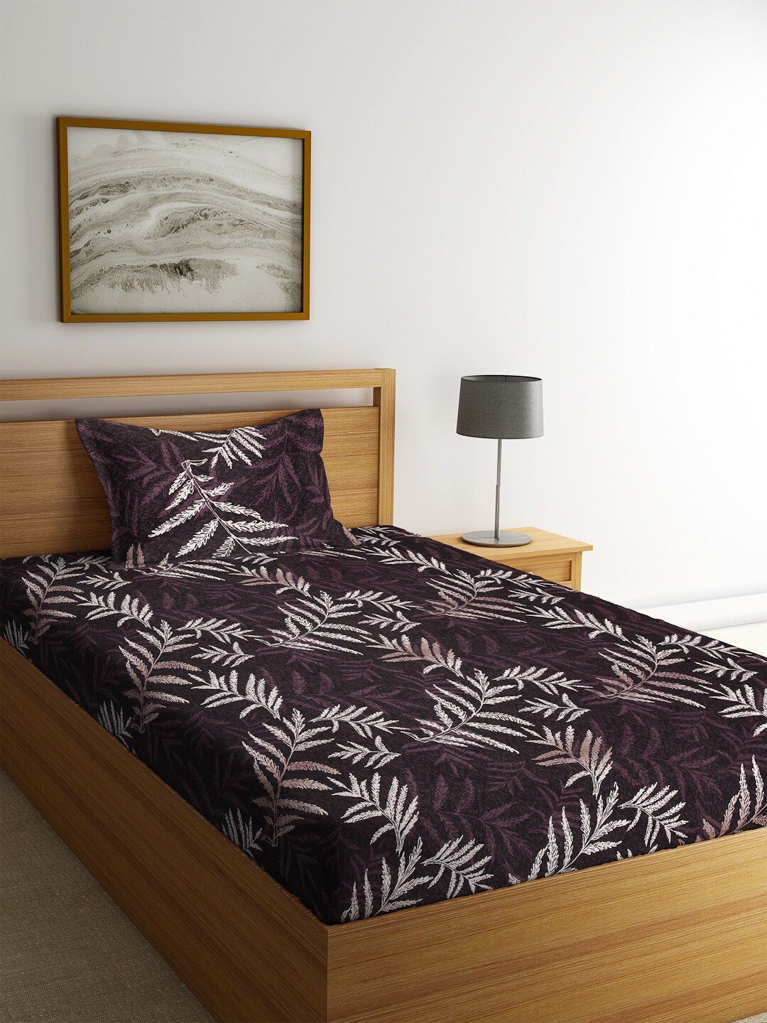KLOTTHE Purple & Black Floral 210 TC Polycotton 1 Single Bedsheet with 1 Pillow Covers Price in India