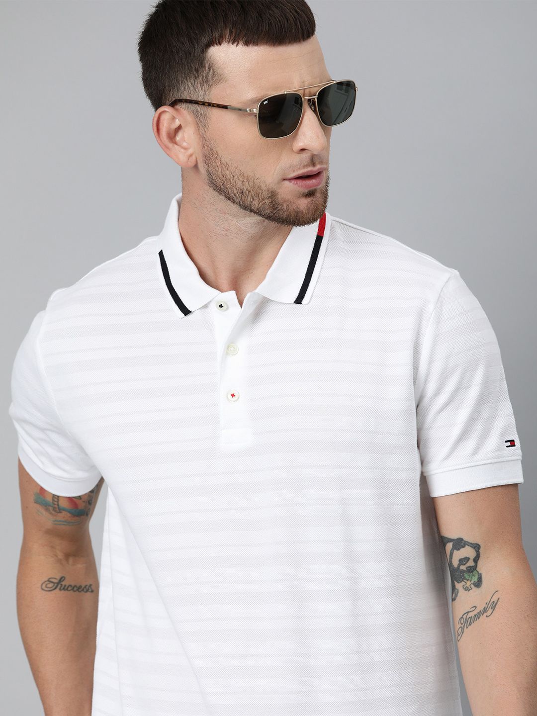 Tommy Hilfiger Men White Solid Polo Collar T-shirt