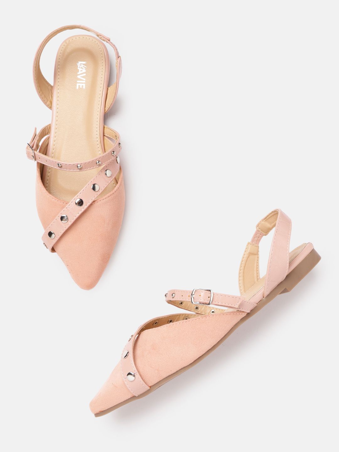 Lavie Women Nude Pink Embellished Ballerinas with Buckle Detail Price in India
