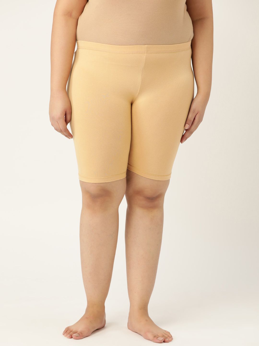 Leading Lady Woman Beige Pure Cotton Solid High-Rise Lounge Shorts Price in India