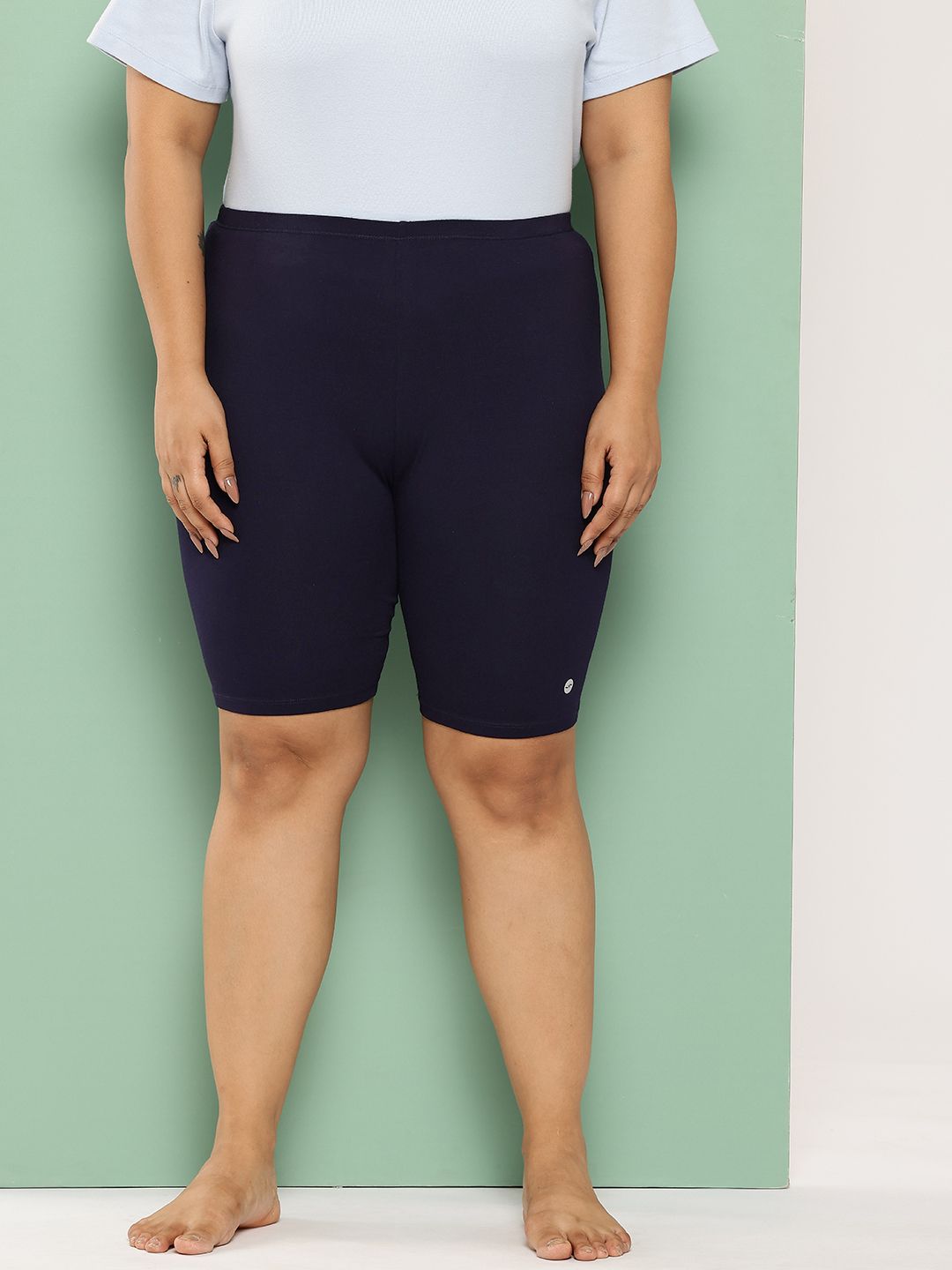 Leading Lady Women Navy Blue Pure Cotton Solid High-Rise Lounge Shorts