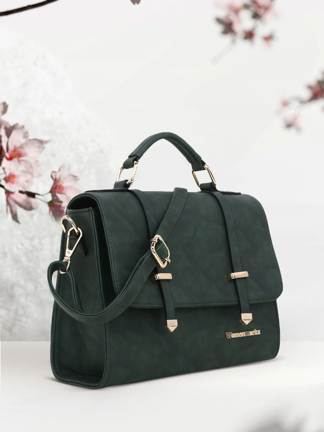 WOMEN MARKS Green Solid Satchel Price in India