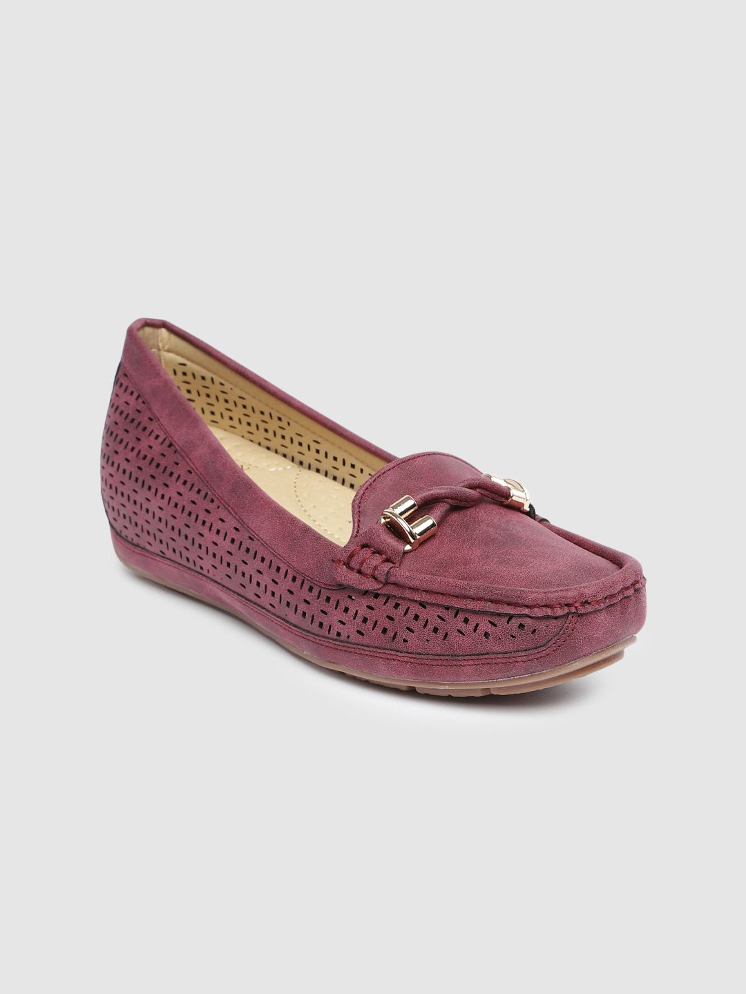 CERIZ Women Burgundy Perforated Loafers Price in India