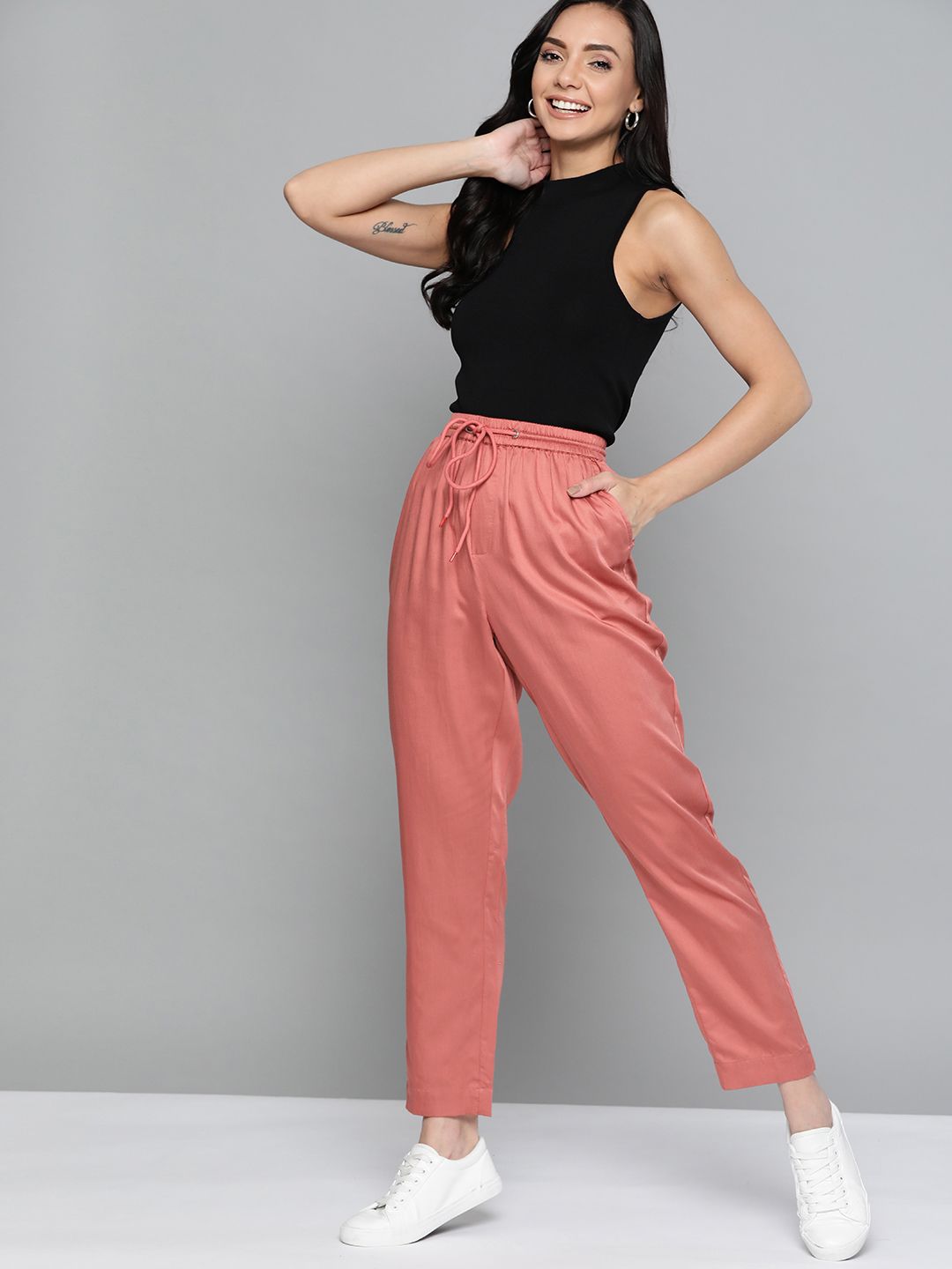 Mast & Harbour Women Pink Pleated Trousers Price in India
