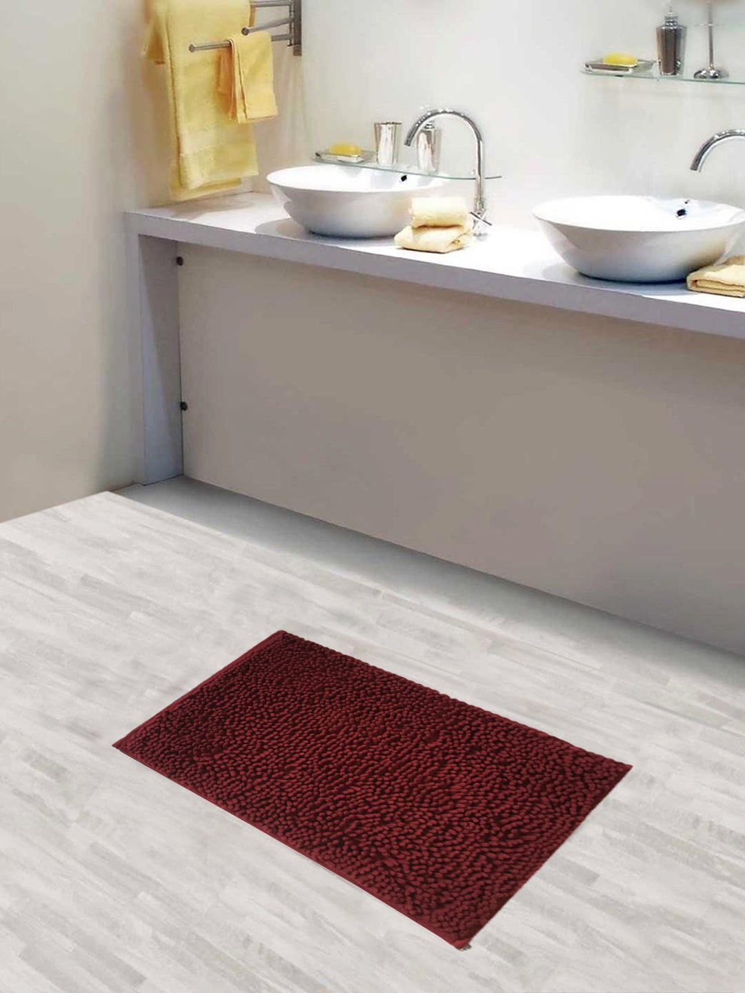 Lushomes Burgundy Textured 1000 GSM Anti-Slip Bath Rug Price in India