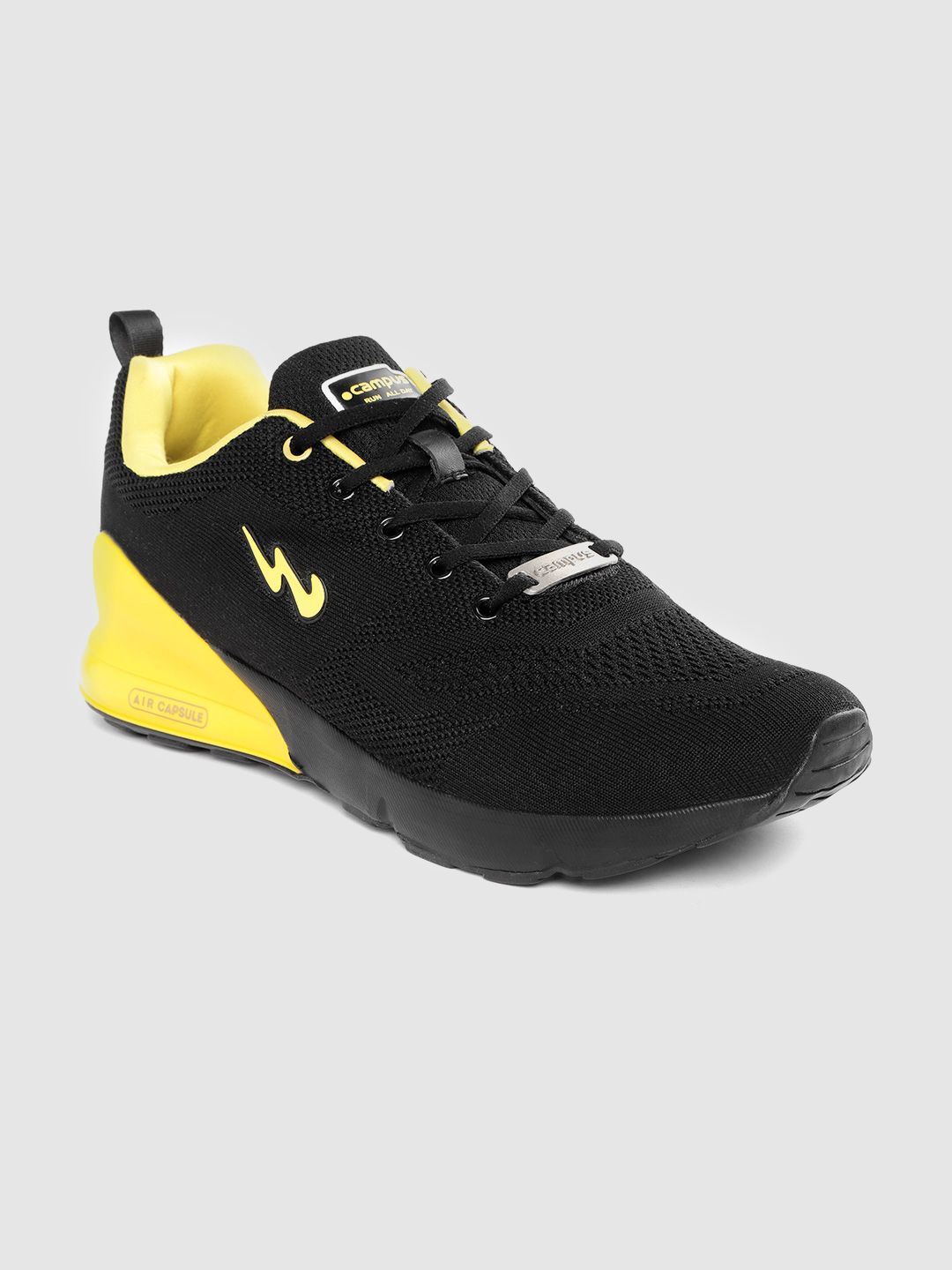 Campus Men Black & Yellow Flying Fury Woven Design Running Shoes