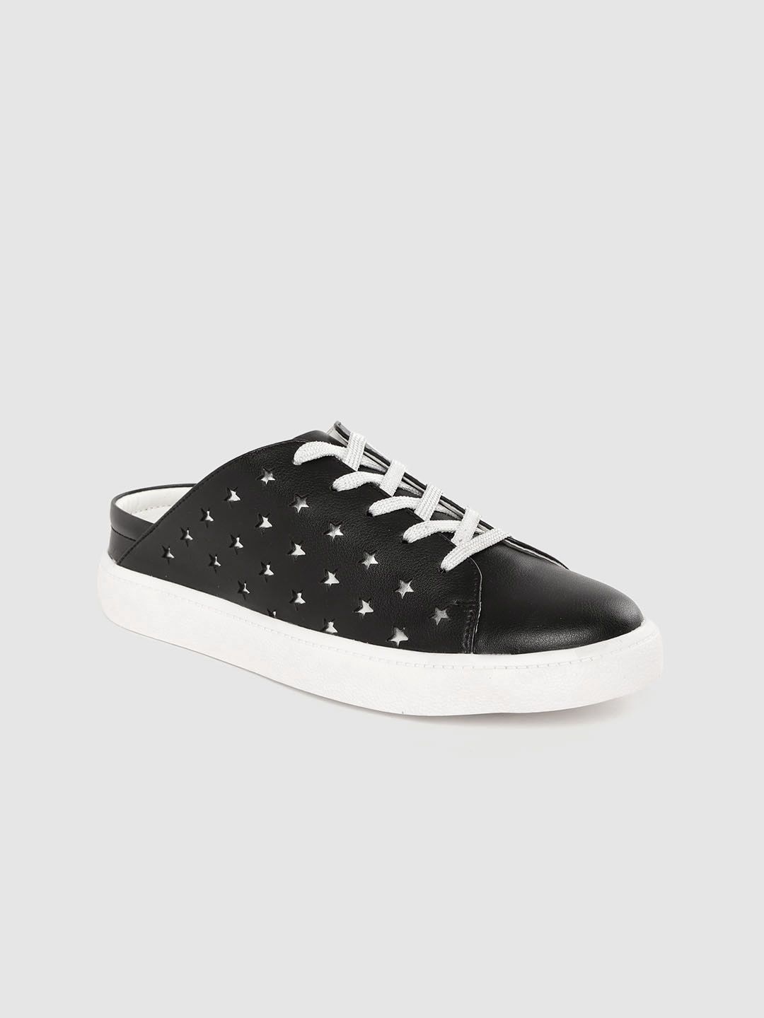 DressBerry Women Black & White Star Laser Cuts Mule Sneakers Price in India