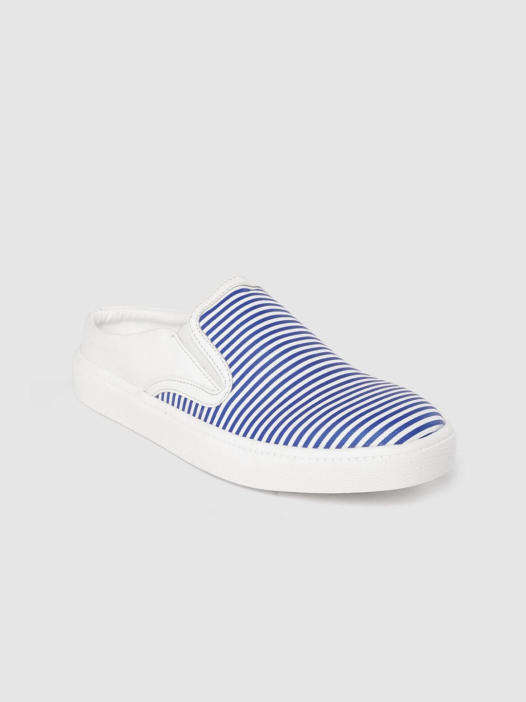 Mast & Harbour Women Blue & White Striped Mule Sneakers Price in India