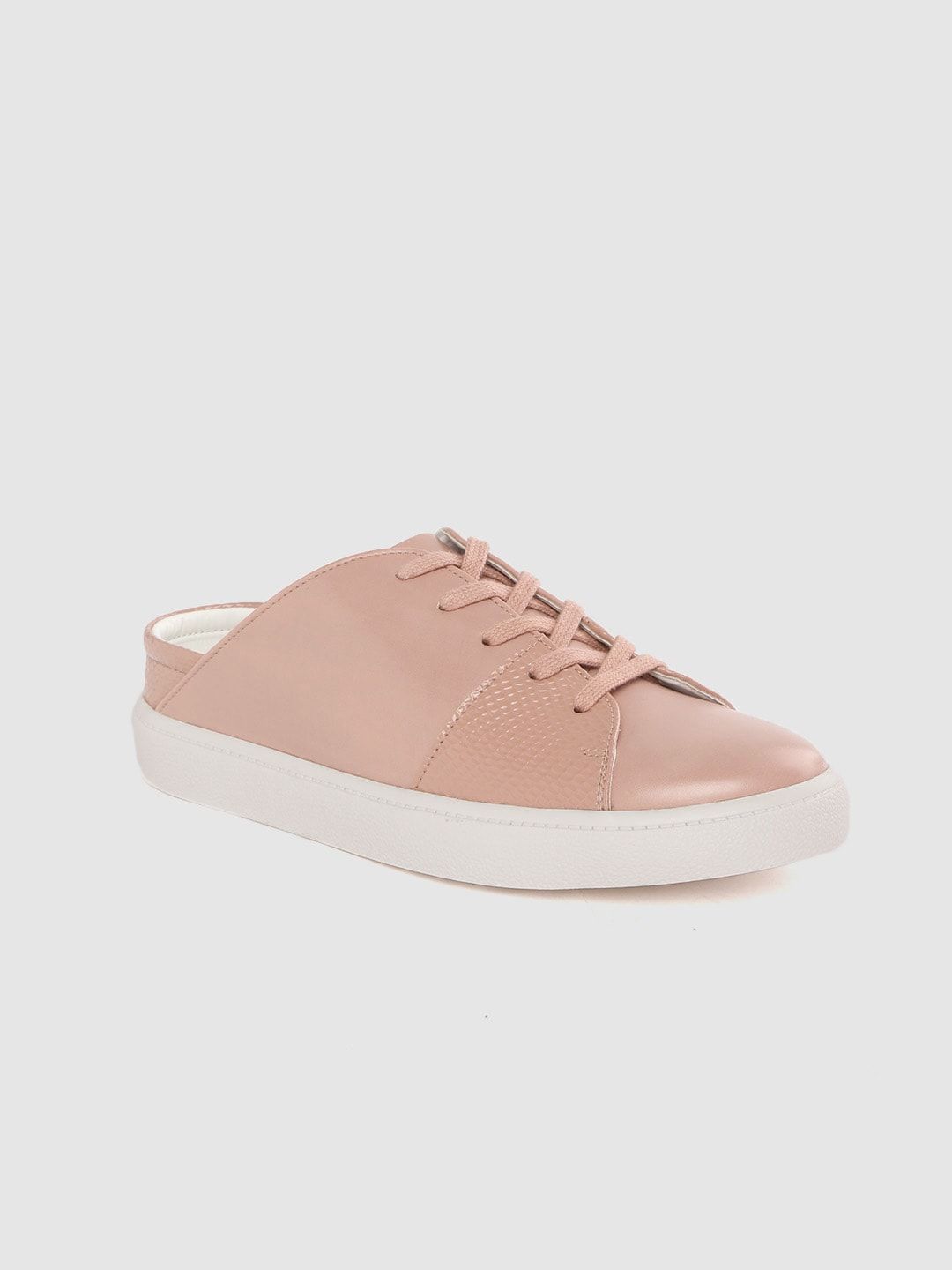 DressBerry Women Peach-Coloured Slip-On Sneakers with Lace-up Detail Price in India