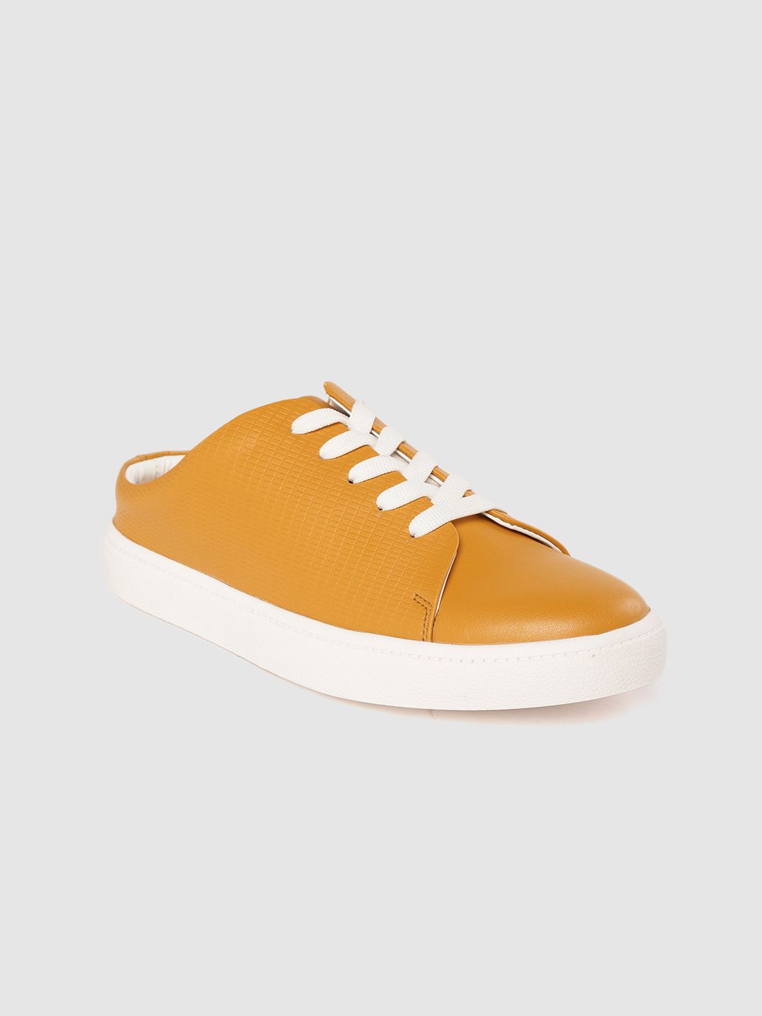 Mast & Harbour Women Mustard Yellow Textured Mule Sneakers Price in India