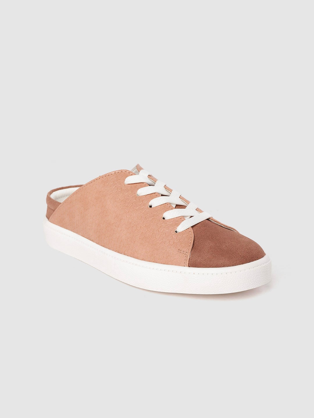 Mast & Harbour Women Peach-Coloured & Dusty Pink Textured & Colourblocked Mule Sneakers Price in India