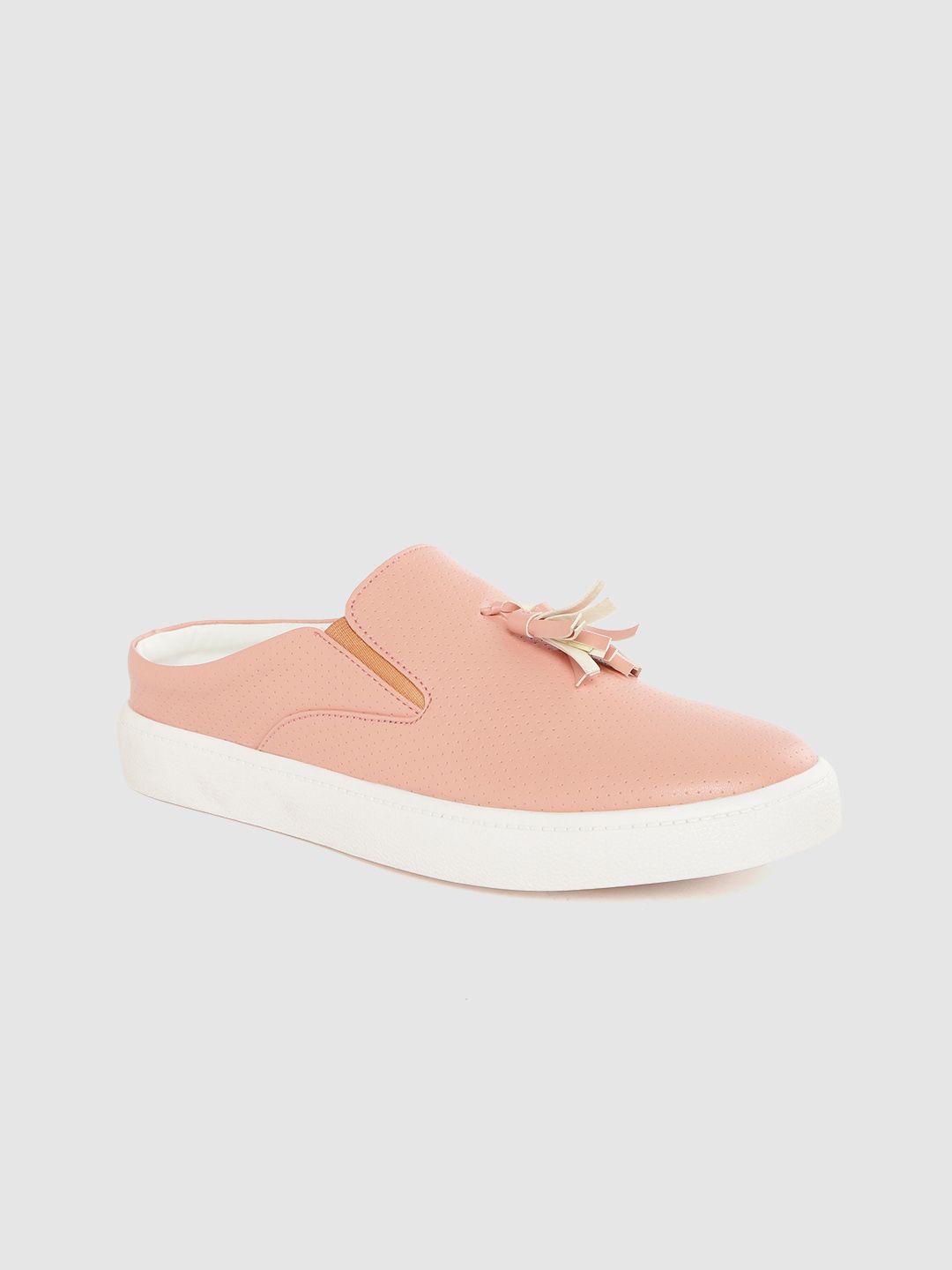 Mast & Harbour Women Peach-Coloured Perforated Mule Sneakers with Tasselled Detail Price in India