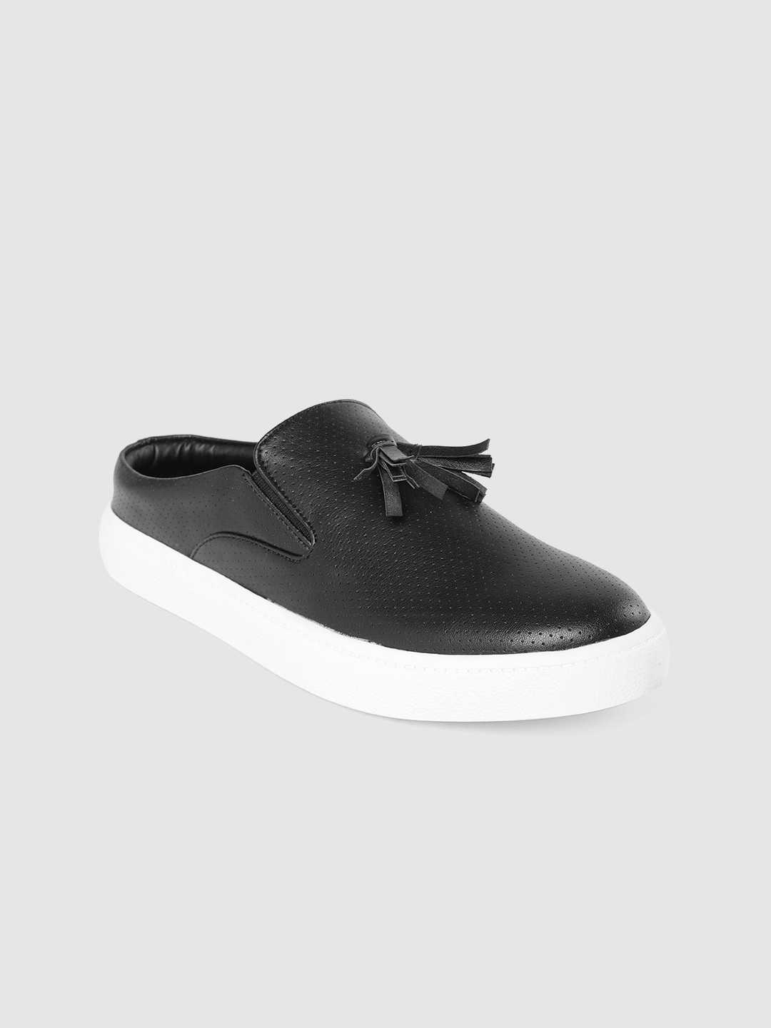 Mast & Harbour Women Black Perforated Mule Sneakers with Tasselled Detail Price in India