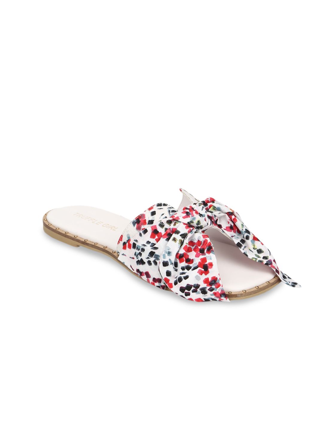 Truffle Collection Women White Printed Canvas Open Toe Flats