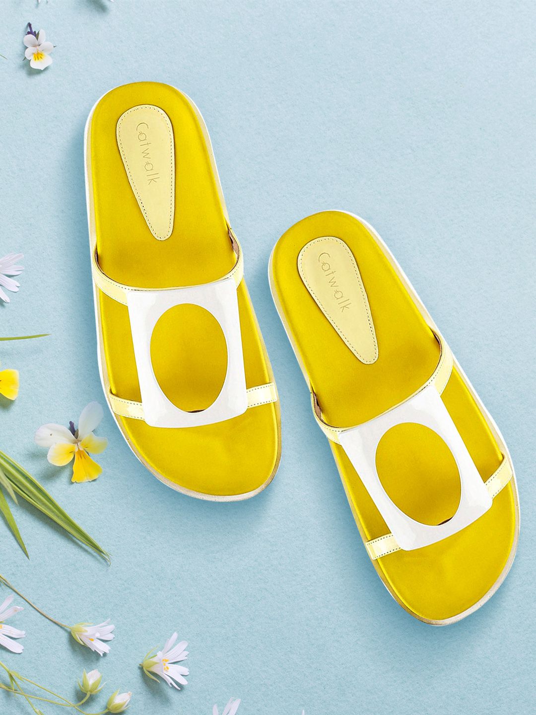 Catwalk Women Yellow & White Colourblocked Flatform Heels Price in India
