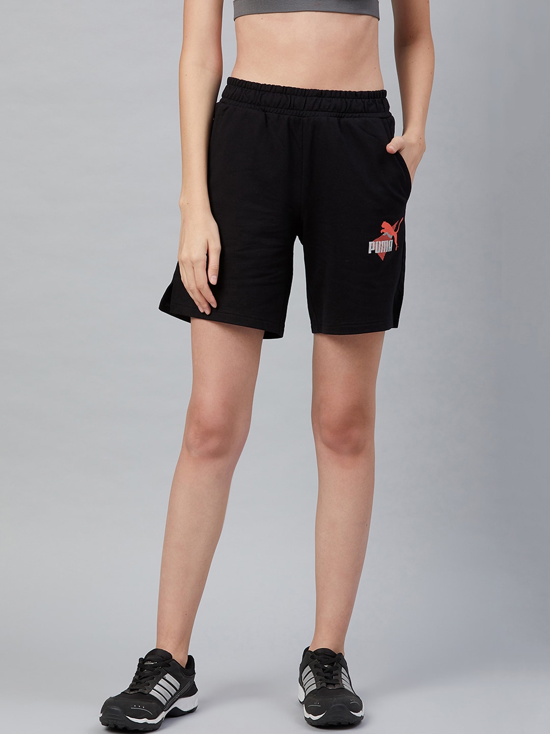 Puma Women Black Graphic 7 Solid Shorts Price in India