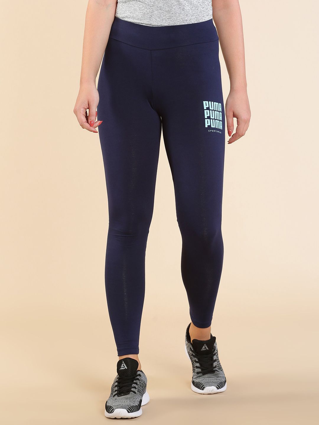 Puma Women Navy Blue Brand Logo Wmn Graphic Cropped Tights Price in India