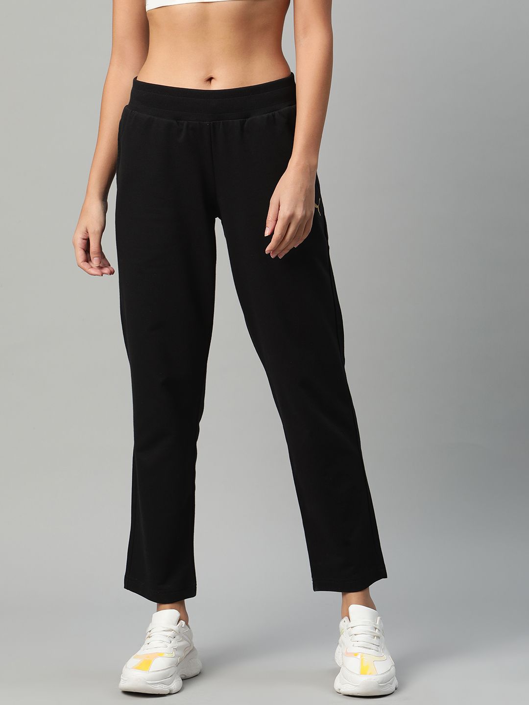 Puma Women Black Graphic 11 Solid Regular Fit Track Pants Price in India