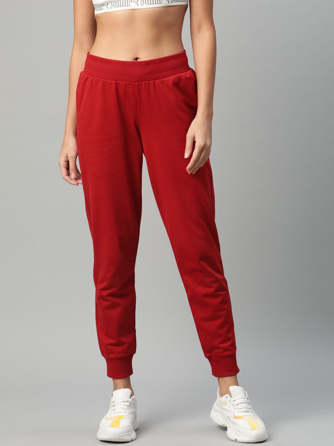 Puma Women Red Graphic 4 Solid Regular Fit Joggers Price in India