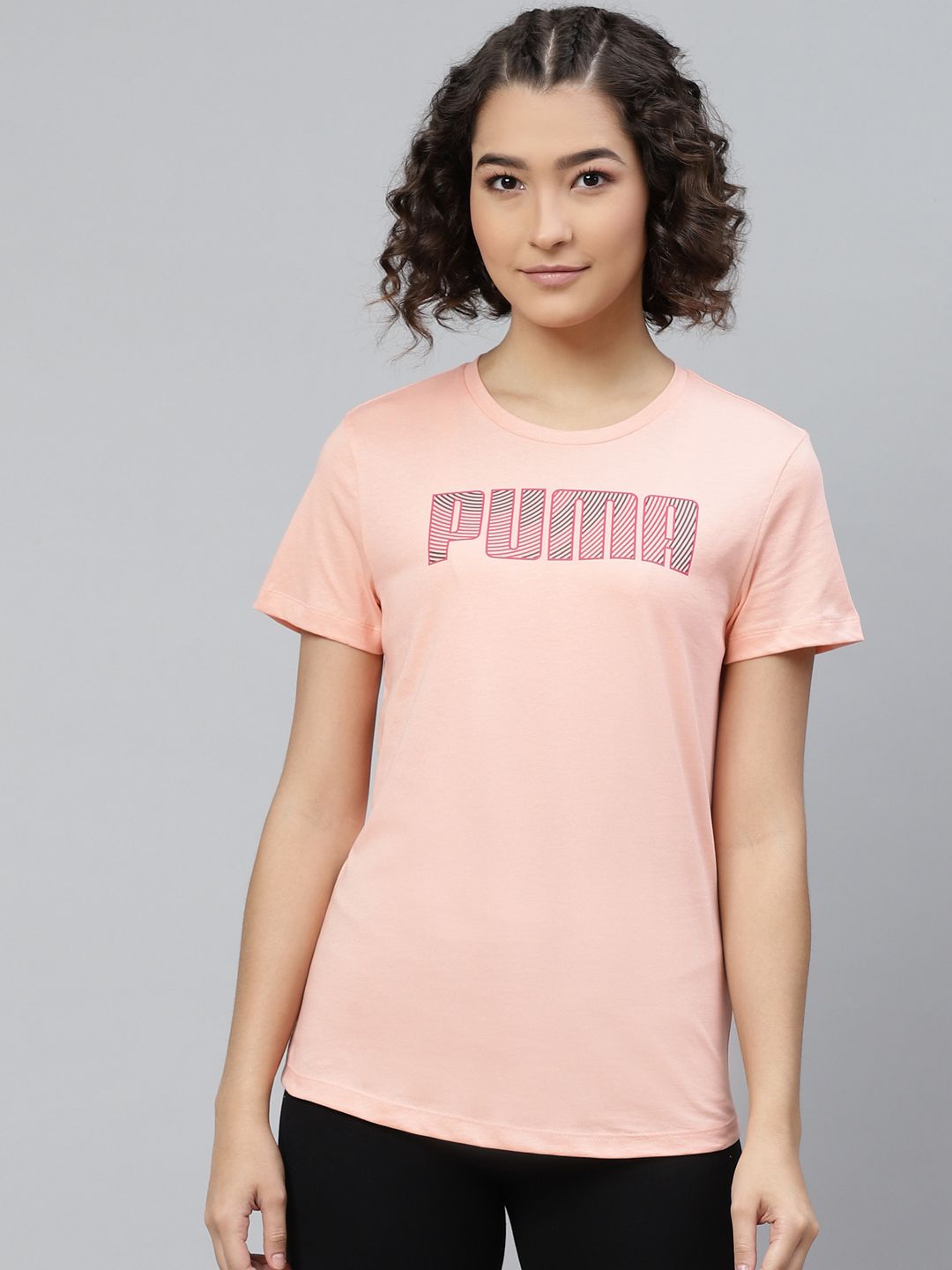 Puma Women Peach-Coloured Printed Round Neck Pure Cotton T-shirt Price in India
