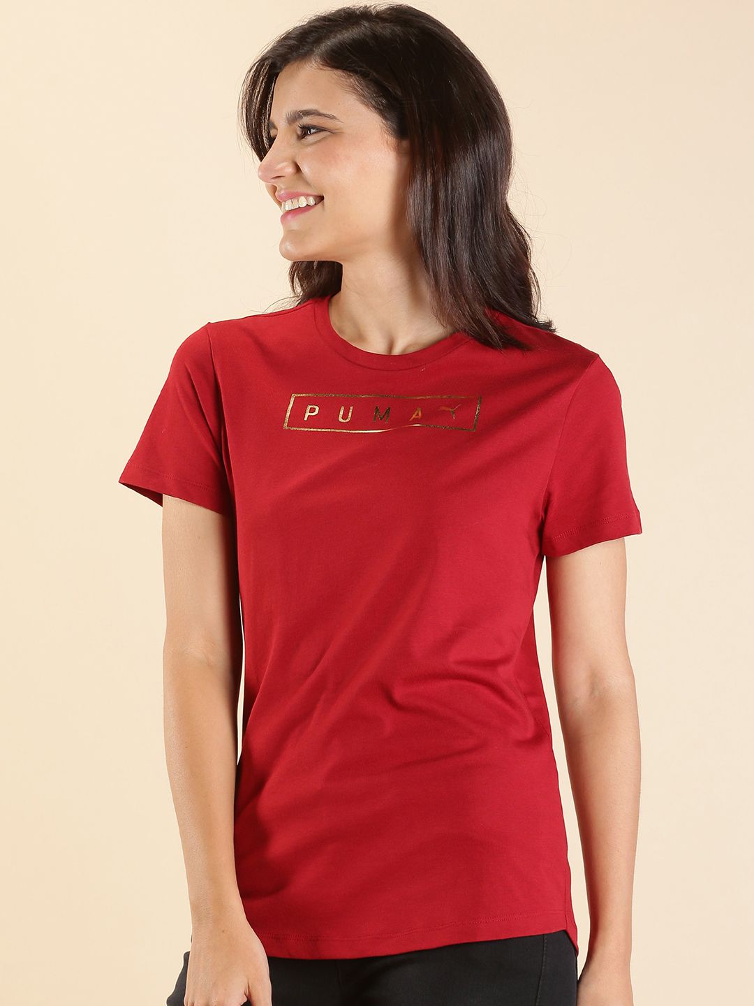 Puma Women Maroon Graphic Tee18 Red Dahli Pure Cotton Printed Pure Cotton T-shirt Price in India