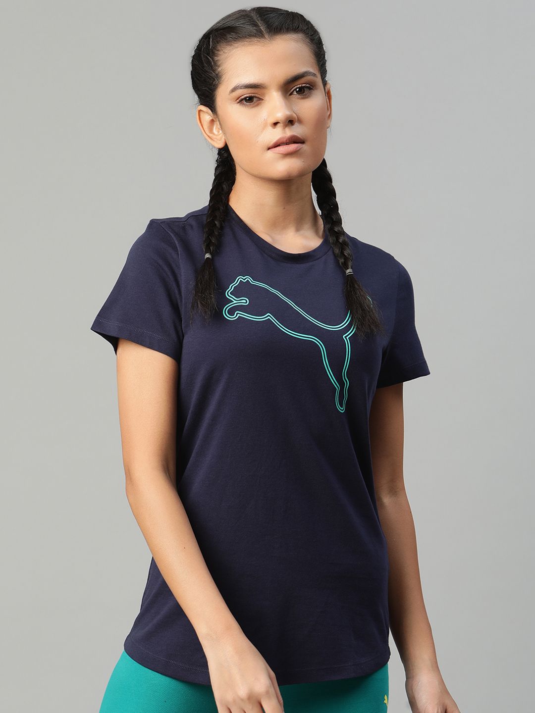 Puma Women Navy Graphic 6 Pure Cotton Printed Pure Cotton T-shirt Price in India